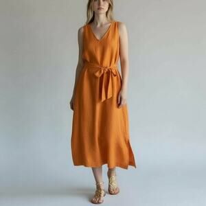 Ann Taylor Linen Blend Sleeveless Wrap Midi Dress NWT Womens Sz M Wild Satsuma